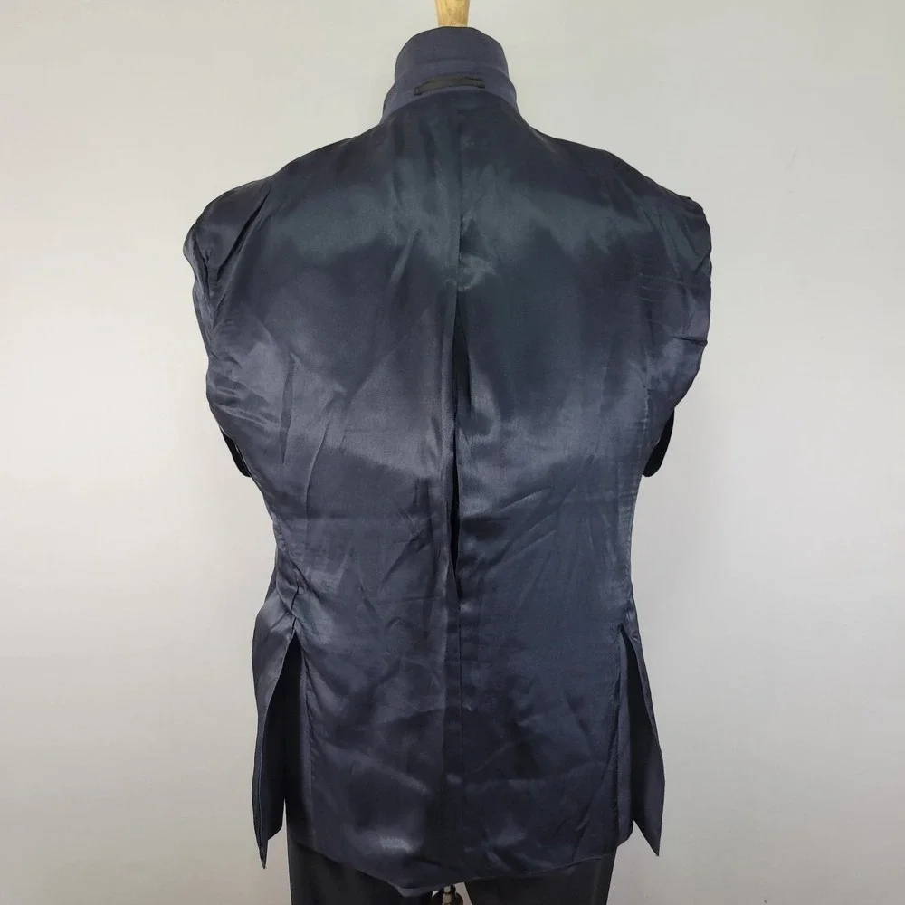 Tom James Men's Sport Coat Blazer‎ Two Button Navy Blue Wool Herringbone 44S